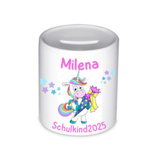 Personalisierte Spardose Einhorn – Schulkind 2025 mit Name – Geschenk zur Einsch