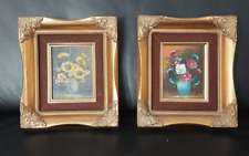 Gemälde Set aus zwei Bilder in goldenen Ramen. Handgemalt. Blumen.