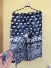 Gr. XL 44 Wickel-Batikrock mit Franzen Elefanten blauschwarz grau weiß 74cm lang