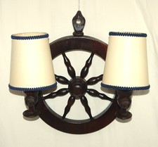 Alte Holz Wagenrad Lampe 2-flammig E14 Fassung Keramik Bakelit Gratis 2 Schirme