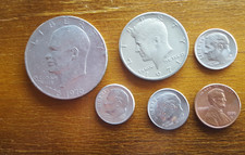 alte Münzen USA 1 Dollar 1976 K-N, 1/2 Half Dollar 1971 K-N, 10 u. 1 cent