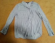 Esprit Bluse Gr. 42 dunkelblau weiß gestreift Schleife Längsstreifen klassisch