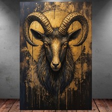 LEINWAND BILDER XXL WIDDER STEIN BOCK SCHWARZ GOLD ABSTRAKT WAND POSTER P1549