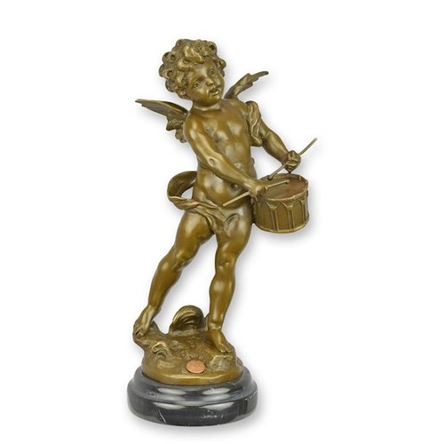 Bronzefigur putte mit trommel - putte,