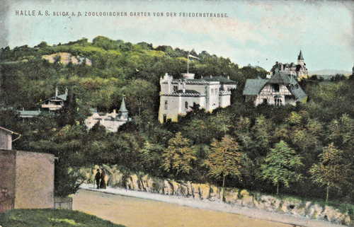 Halle saale blick von der - ak,