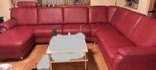 Große Wohnlandschaft Ledersofa rot mit Ottomane elektr., Couch sehr gepflegt