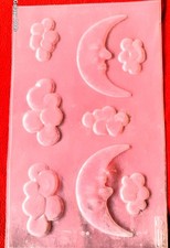 Gips Gieß Bild Silikonform 2 Monde+6 Wolken Geschenk Vorlage Bastler Vintage