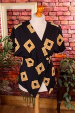 Vintage orig 80er Wickel Bluse Top schwarz beige Kimono Viskose S M