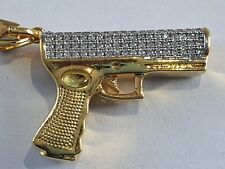 Iced Out Golden Revolver Pistole Anhänger Hip Hop Kette Bling Bling, Unisex, neu