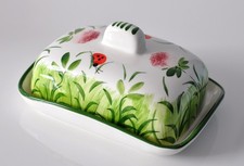 BASSANO KERAMIK  große  Butterdose COCCINELLA Marienkäfer MEDITERRANES GESCHIRR