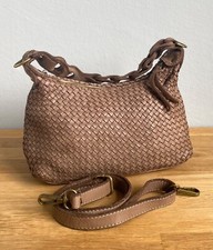 Kleine Tasche Schultertasche Handtasche Leder Braun Damen Italy Flechttasche