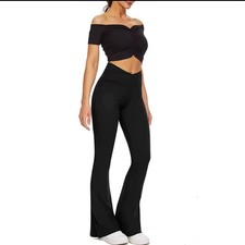 Flared Jogahose Damen Schlaghose Blickdicht Cross Waist Bootleg Sporthose