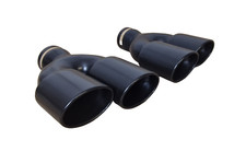 2x Endrohre Universal Auspuffblende schwarz oval versetzt für Anschluss 38-60mm