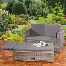 Gartensofa Gartenmöbel Lounge Poly Rattan Braun Grau Polster Sofa Garten Tisch