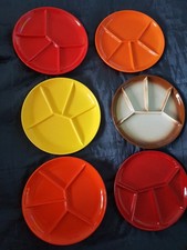 6  STÜCK FONDUE TELLER  SPEISETELLER UNTERTEILT VINTAGE 70er Sammelteller Retro