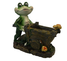 Deko Frosch mit Schubkarre