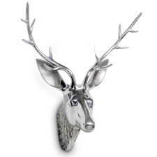 Große Silber Deko Hirschkopf Figur & Geweih - Weihnachten Wildfigur 44 cm