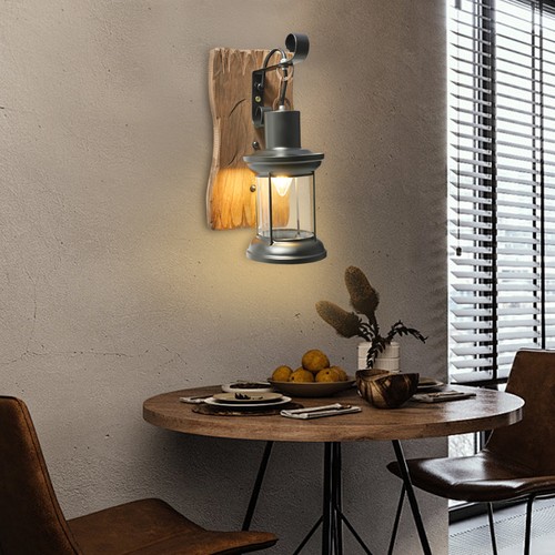 Holz eisen vintage wandlampe - holz,