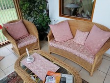 Korbmöbel Sitzgarnitur 2 Sessel 1 2er Couch 1 Tisch mit Glasplatte