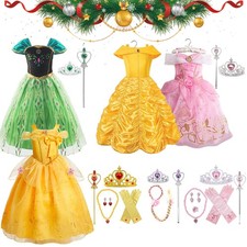 Kinder Mädchen Cinderella Belle Rapunzel Kostüm Fancy Kleid Party Karneval