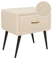 Nachttisch Bouclé beige mit Schublade Metallgestell schwarz modern Glam Flayat