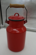 Emaille, Milchkanne mit Deckel, 2l, Holzgriff H:25cm D:12 cm, rot, guter Zustand
