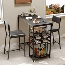 3-teilig Bartisch-Set, Küchentisch, Stehtisch mit 2 Barhockern, Beistelltisch