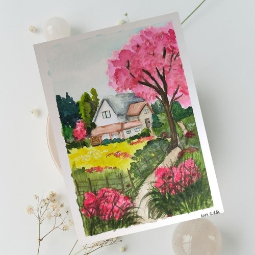 Kleines haus aquarellgemälde - kleines,