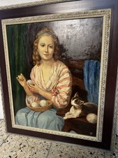 Orig.Sailer Friederike Gemälde Ölbild Mädchen Katze Kopie Jean Baptiste Greuze