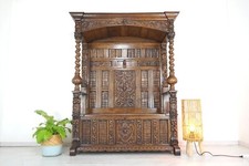 restaurierte Gründerzeit Truhenbank mit Baldachin in Eiche um 1890 Jhd