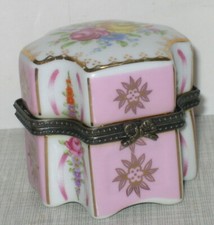 Porzellandose mit 4 Parfüm Glasflakon Flakon Dose rosa Rosendekor Antik Stil 6x5