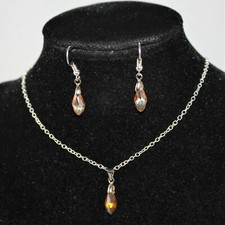 Schmuckset Damen Ohrringe Kette Glas-Kristall Silber