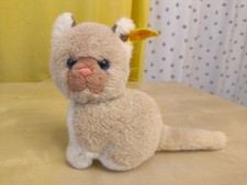 Steiff Katze 3520/12 • 14 cm Vintage Stofftier mit Knopf im Ohr • Sammler braun