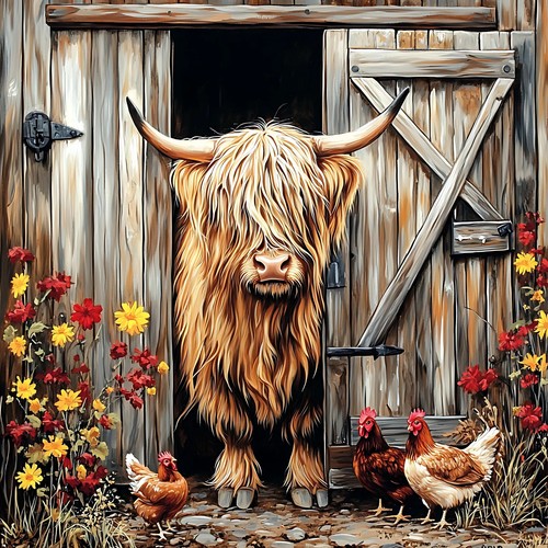 Wandbild highland kuh stall - wandbild,