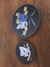 2 Wandteller Ruscha "Masken" Vintage 50er Jahre ohne Abplatzungen Braun-Bunt