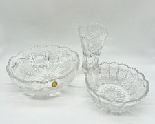 3 x Echt Bleikristall handgeschliffen / 2 große Schalen u. 1 Vase gezackter Rand