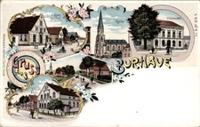 Litho Burhave Butjadingen Wesermarsch, Kirche, Gasthof, Post - 10993559