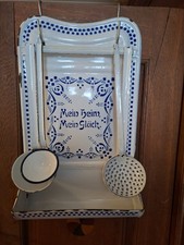 Altes Emaille Löffelblech Kellenhalter Blau-Weiss Shabby Vintage Emaile Landhaus