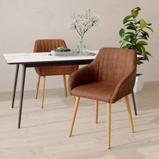 Esszimmerstühle 2er Set Polster Küchenstuhl mit Armlehnen Holz Vintage-PU Braun