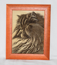 Brandmalerei Katze Wandbild 15x20cm Perserkatze Holz pyrography Holzrahmen Bild
