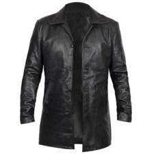 Leder Mantel Jacke für Herren Schwarz Langer Echt Lammleder Original