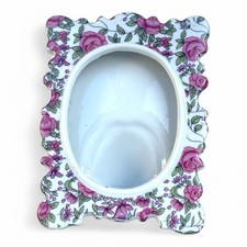 Porzellan Bilderrahmen Vintage Rosendekor 7x10 cm Shabby Chic Foto oval Retro
