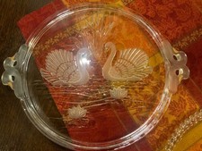 Tortenplatte Platte Walther Glas Schwan Schale Relief 70er