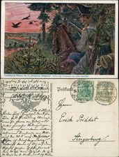Volkslieder Karte "Morgenrot" nach Horst Baluschek, Soldat auf Pferd 1917