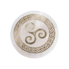 Selenit Platte 10cm – Goldene Triskele & Keltischer Knoten Gravur