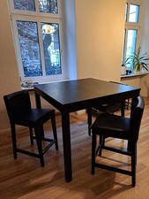 IKEA Bartisch Bjursta, Holz, 110x110 H 95 + 4 Barstühle Hendriksda, Leder, Holz