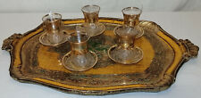 Vintage 70/80er Jahre Florentiener Tablett groß 5 Teegläser orientalisch gelb 