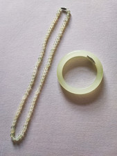 neu natürliche Jade Schmuckset Armreif 59,8 mm + Kette 55 cm hellgrün