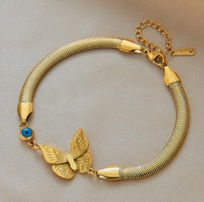 Schickes Armband Schmetterling Gold plattiert (vergoldet) Geschenk Nazar Auge