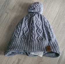 Jungen H&M Bommelmütze 110-128 (4-8Y) Strick + Fleece Futter Ohrenschutz Grau